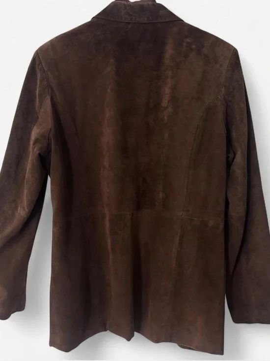 Dialogue Women's Dark Chocolate Brown Suede Leather Blazer - Picture 3 of 6